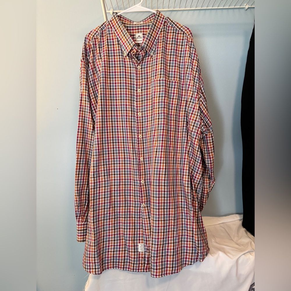 Peter Millar 3XT red orange brown plaid long sleeve button down shirt cotton